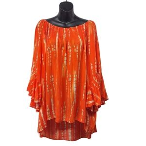 Cato Women's Orange Crew Neck Flare Sleeve Flowy Top Blouse Plus Size 26/28 NWT